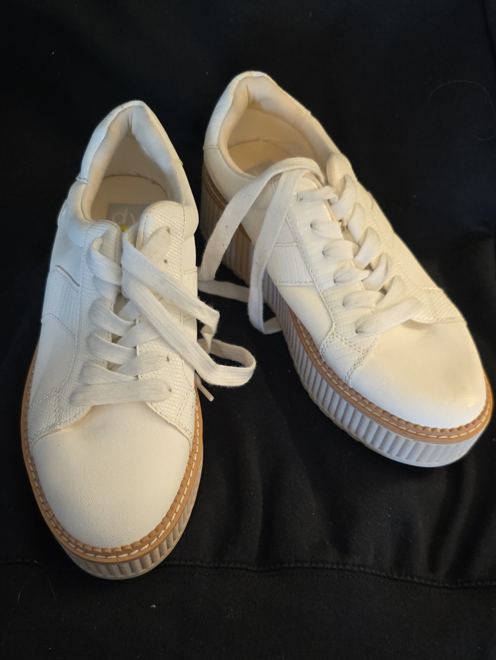 DV by Dolce Vita White Platform Lace-Up Sneakers with Tan Trim